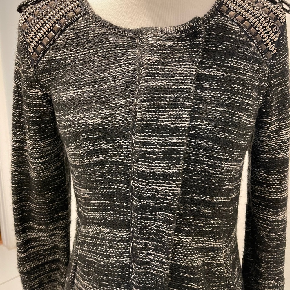 Dex Black & White Zip  Sweater Silver Metal Size L